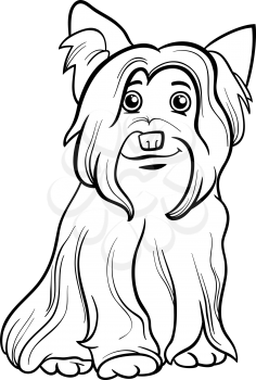 Black and White Cartoon Illustration of Cute Yorkshire Terrier Dog or York for Coloring Book