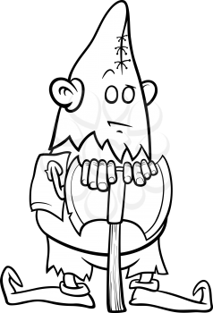 Black and White Cartoon Illustration of Executioner or Hangman with Ax for Coloring Book