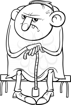Black and White Cartoon Illustration of Grumpy Old Man Senior for Coloring Book