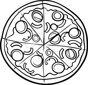 Black and White Cartoon Illustration of Italian Pizza Food Object for Coloring Book