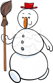 Cartoon Illustration of Cute Snowman Character with Besom