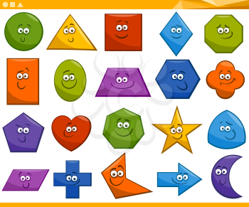 Cartoon Illustration of Basic Geometric Shapes Funny Characters for Children Education