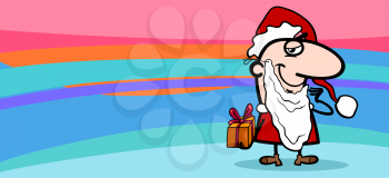 Greeting Card Cartoon Illustration of Santa Claus with Christmas Present