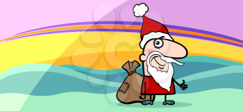 Greeting Card Cartoon Illustration of Santa Claus with Sack of Christmas Presents