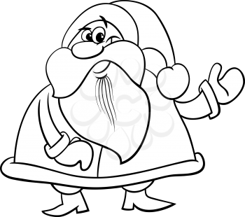 Black and White Cartoon Illustration of Santa Claus Character on Christmas Time for Coloring Book