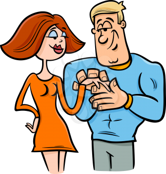 Cartoon Illustration of Funny Couple in Love