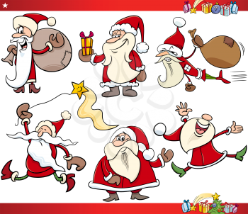 Cartoon Illustration of Santa Claus with Presents and other Christmas Themes Set