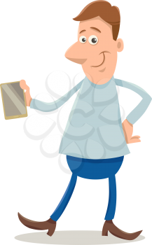 Cartoon illustration of Funny Man with Smart Phone