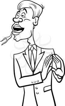 Black and White Cartoon Humor Concept Illustration of Speaking with Forked Tongue Saying or Proverb