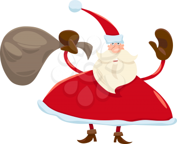 Cartoon Illustration of Happy Santa Claus with Sack of Christmas Presents
