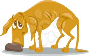 Cartoon Illustration of Sad Homeless Dog Animal