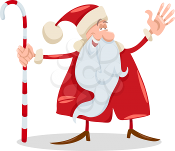 Cartoon Illustration of Funny Santa Claus or with Christmas Cane