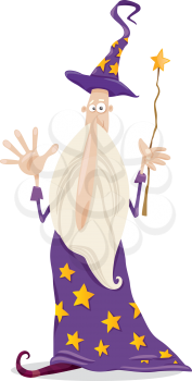 Cartoon illustration of Fantasy Wizard with Magic Wand