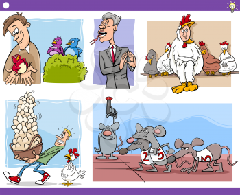 Illustration Set of Humorous Cartoon Concepts or Ideas and Metaphors with Funny Characters