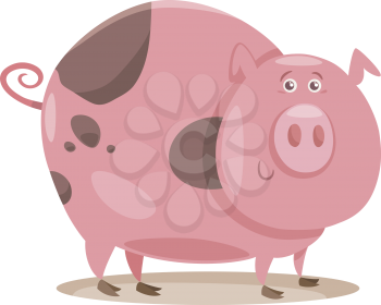 Cartoon Illustration of Funny Pig Farm Animal in Mud