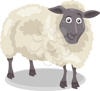 Cartoon Illustration of Funny Sheep Farm Animal