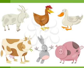 Cartoon Illustration of Funny Farm Animals Set