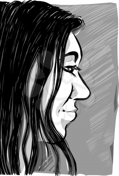 Sketch Illustration Drawing of Beautiful Woman with Long Hair