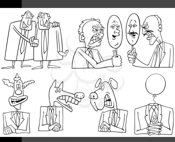 Black and White Illustration Set of Humorous Cartoon Concepts or and Metaphors of Politics and Politicians