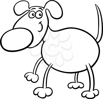 Black and White Cartoon Illustration of Cute Dog Pet Character for Coloring Book