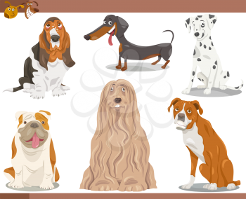 Cartoon Illustration of Funny Purebred Dogs Pets Set