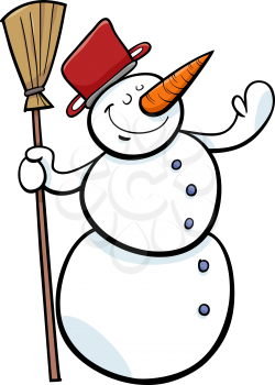 Cartoon Illustration of Funny Snowman Fantasy Character