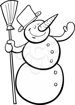 Black and White Cartoon Illustration of Funny Snowman Fantasy Character for Coloring Book
