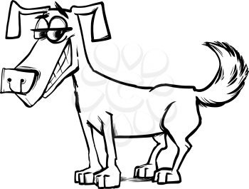 Black and White Cartoon Sketch Illustration of Funny Dog Pet Character for Coloring Book