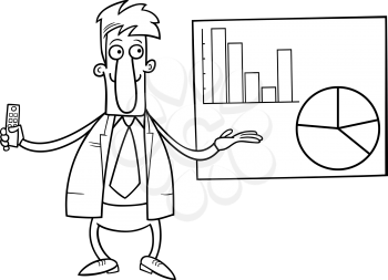 Black and White Cartoon Illustration of Man or Businessman Doing a Business Presentation for Coloring Book