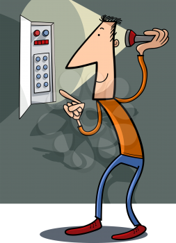 Cartoon Illustration of Man Trying to Fix Electricity Failure