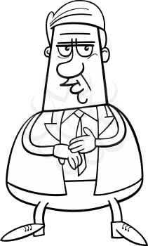Black and White Cartoon Illustration of Businessman or Manager Character for Coloring Book