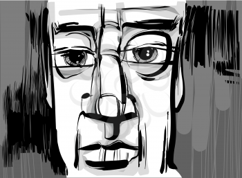 Artistic Sketch Drawing Illustration of Pensive Man Face