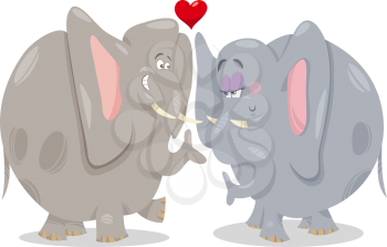 Valentines Day Cartoon Illustration of Cute Elephants in Love