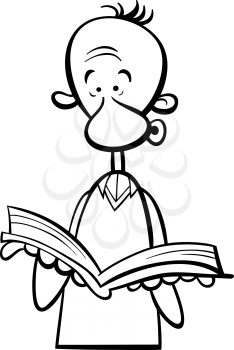 Black and White Cartoon illustration of Funny Man with Open Book for Coloring Book