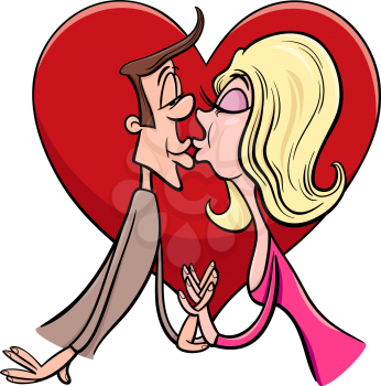 Valentines Day Cartoon Illustration of Funny Kissing Couple in Love