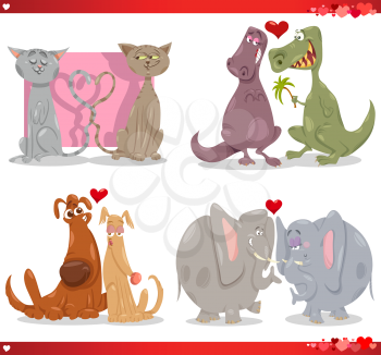 Cartoon Illustration of Cute Valentines Day Animal Couples in Love Collection Set
