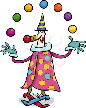 Cartoon Illustration of Funny Clown Circus Performer Juggling Balls