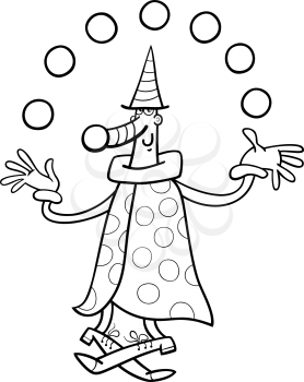 Black and White Cartoon Illustration of Funny Clown Circus Performer Juggling Balls for Coloring Book
