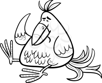 Black and White Cartoon Illustration of Colorful Fantasy or Exotic Bird for Coloring Book
