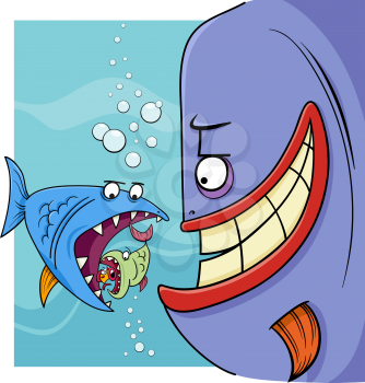 Cartoon Humor Concept Illustration of Bigger Fish Saying or Proverb