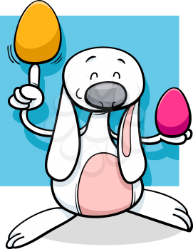 Cartoon Illustration of Cute Easter Bunny with Colored Eggs