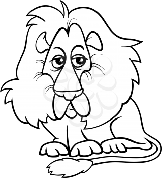 Black and White Cartoon Illustration of Funny Lion Wild Cat Animal for Coloring Book