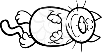 Black and White Cartoon Illustration of Happy Well Fed Catl for Coloring Book