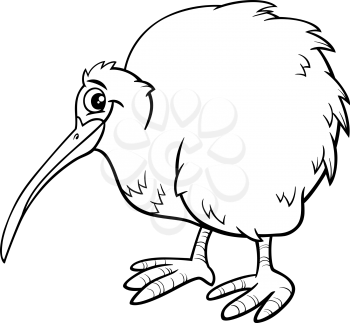 Black and White Cartoon Illustration of Funny Kiwi Bird Animal for Coloring Book
