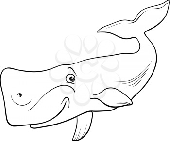 Black and White Cartoon Illustration of Funny Whale Sea Mammal Animal for Coloring Book