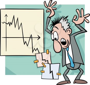 Concept Cartoon Illustration of Economic Crisis and Panic Businessman