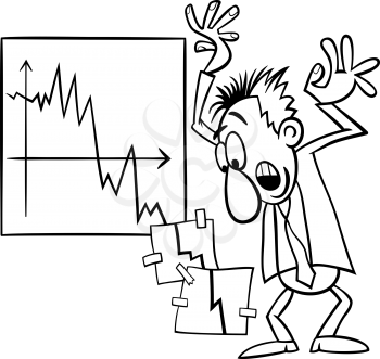 Black and White Concept Cartoon Illustration of Economic Crisis and Panic Businessman