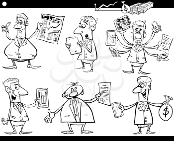 Black and White Cartoon Illustration Set of Funny Businessmen and Business Concepts