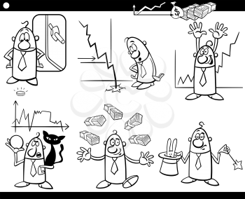 Black and White Concept Cartoon Illustration Set of Business Concepts and Metaphors