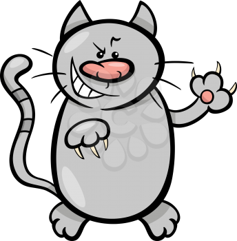 Cartoon Illustration of Malicious Cat with Sharp Claws